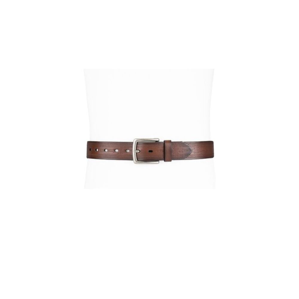 SUN STONE Mens Brown Pebbled Embossed Faux Leather Casual Belt S - Picture 2 of 3
